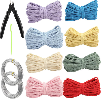 12 Pcs Knitted Wire Art Kit Include 8 Rolls Hollow Knitted Crochet Yarn 2 Rolls Aluminum Craft Wire with Needle Nose