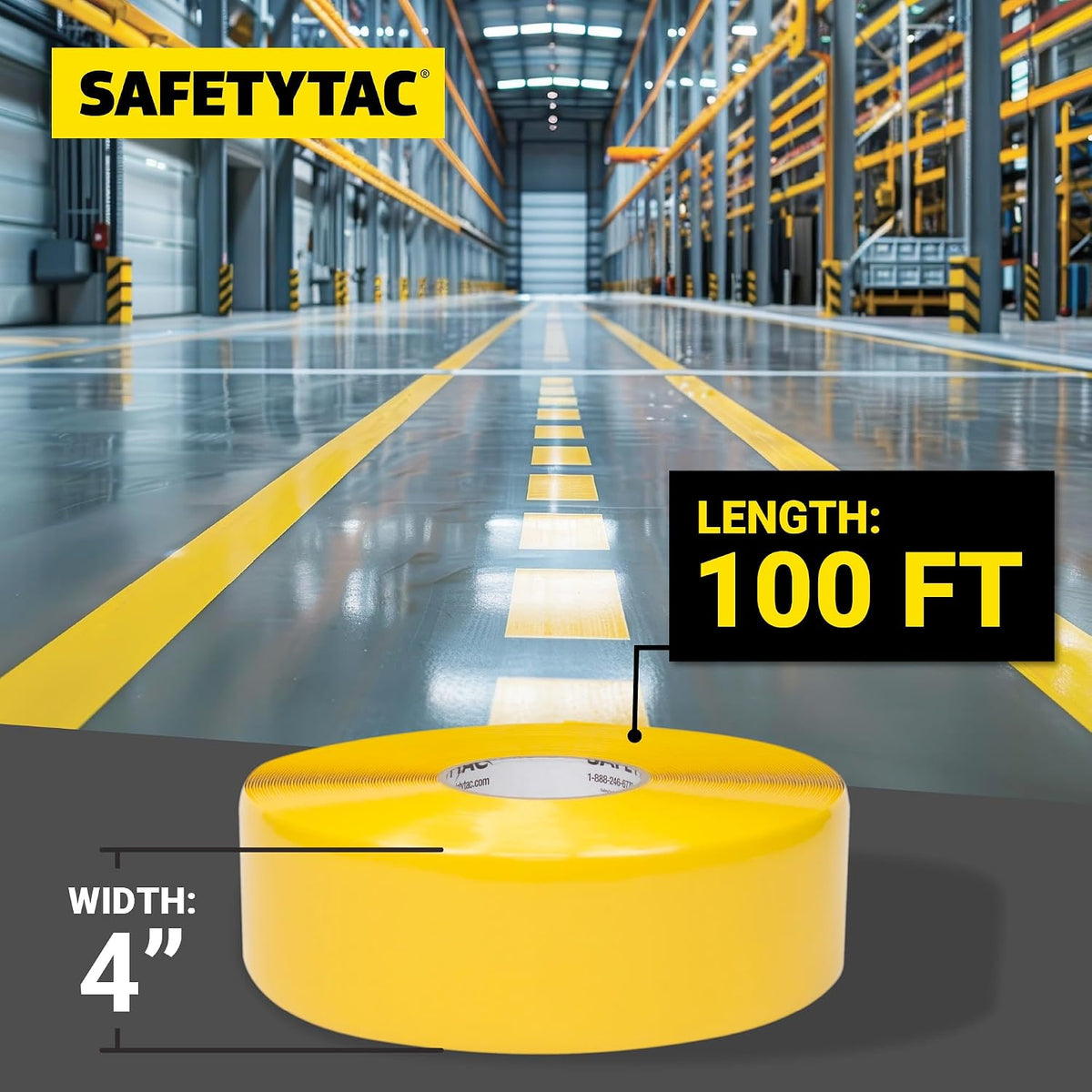 Industrial Floor Marking Tape (Yellow, 4in x 100ft)