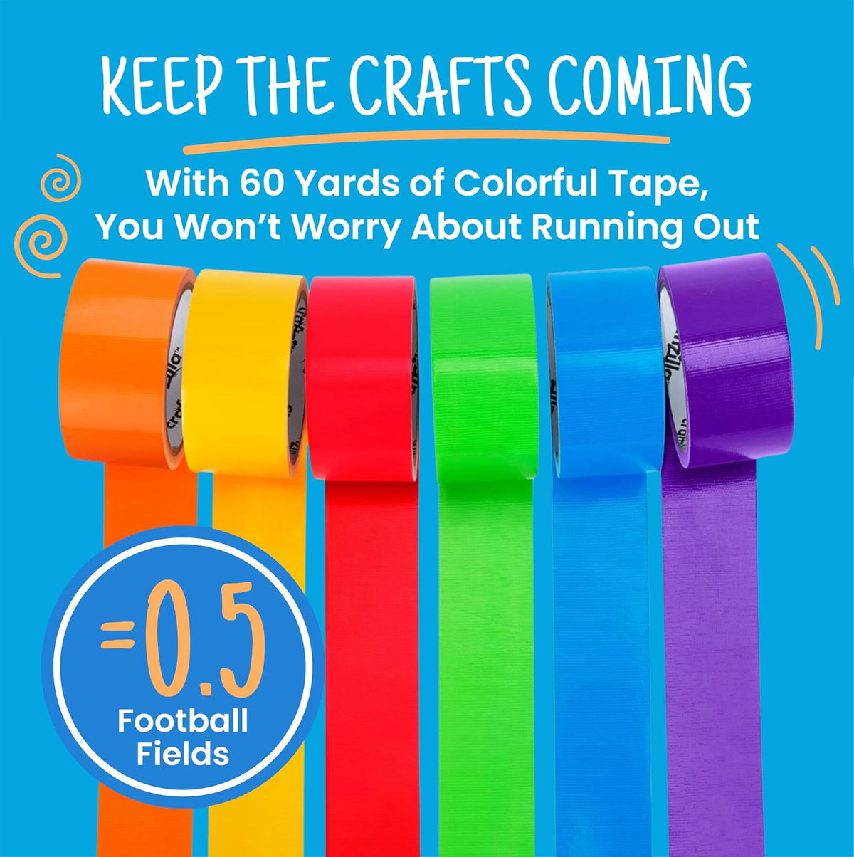 Colored Duct Tape Multi-Pack, 6 Bright Colors,10 Yards x 2 Inch
