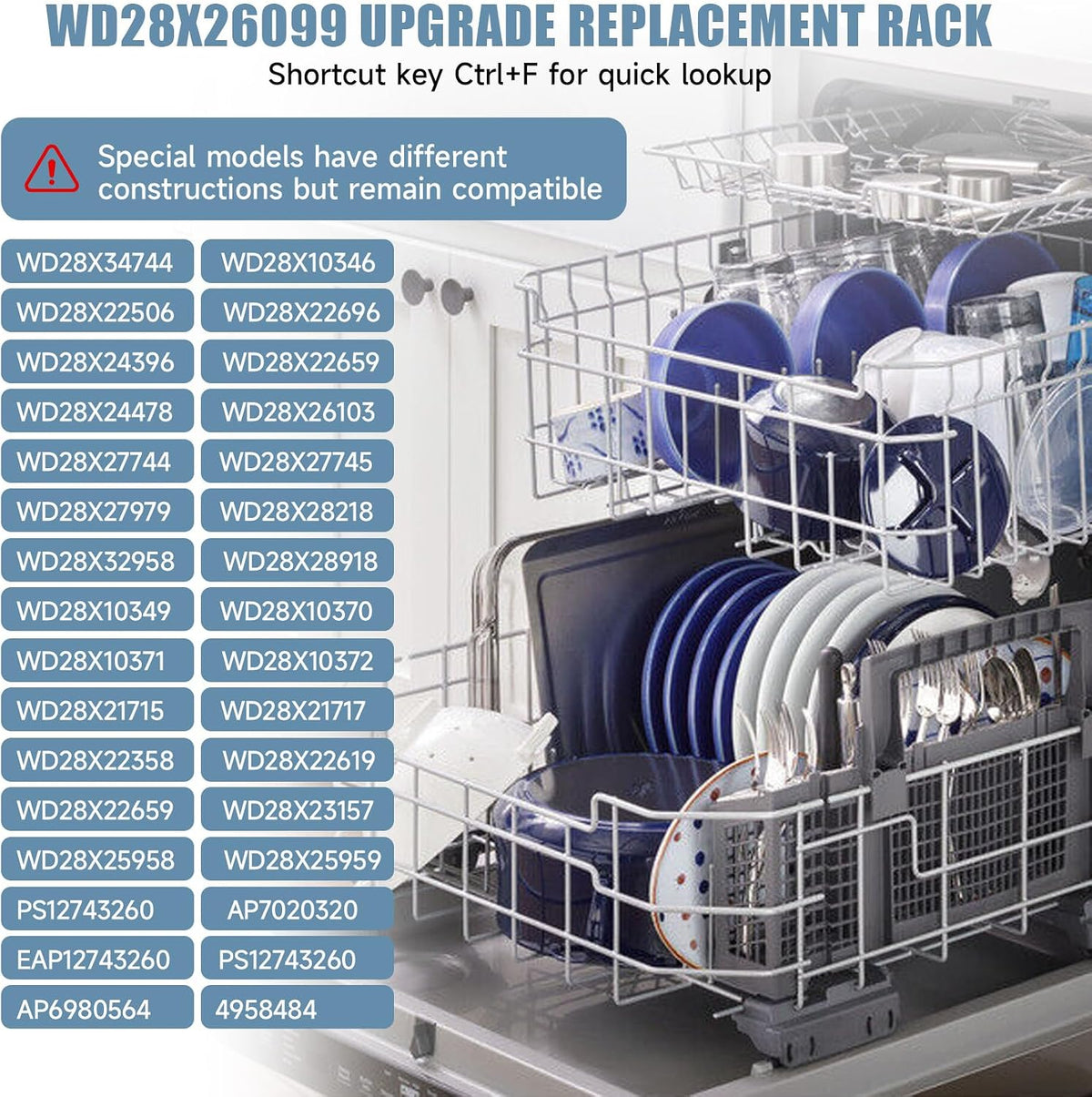 WD28X34744 WD28X26099 Dishwasher Lower Rack Compatible with GE Dishwashers