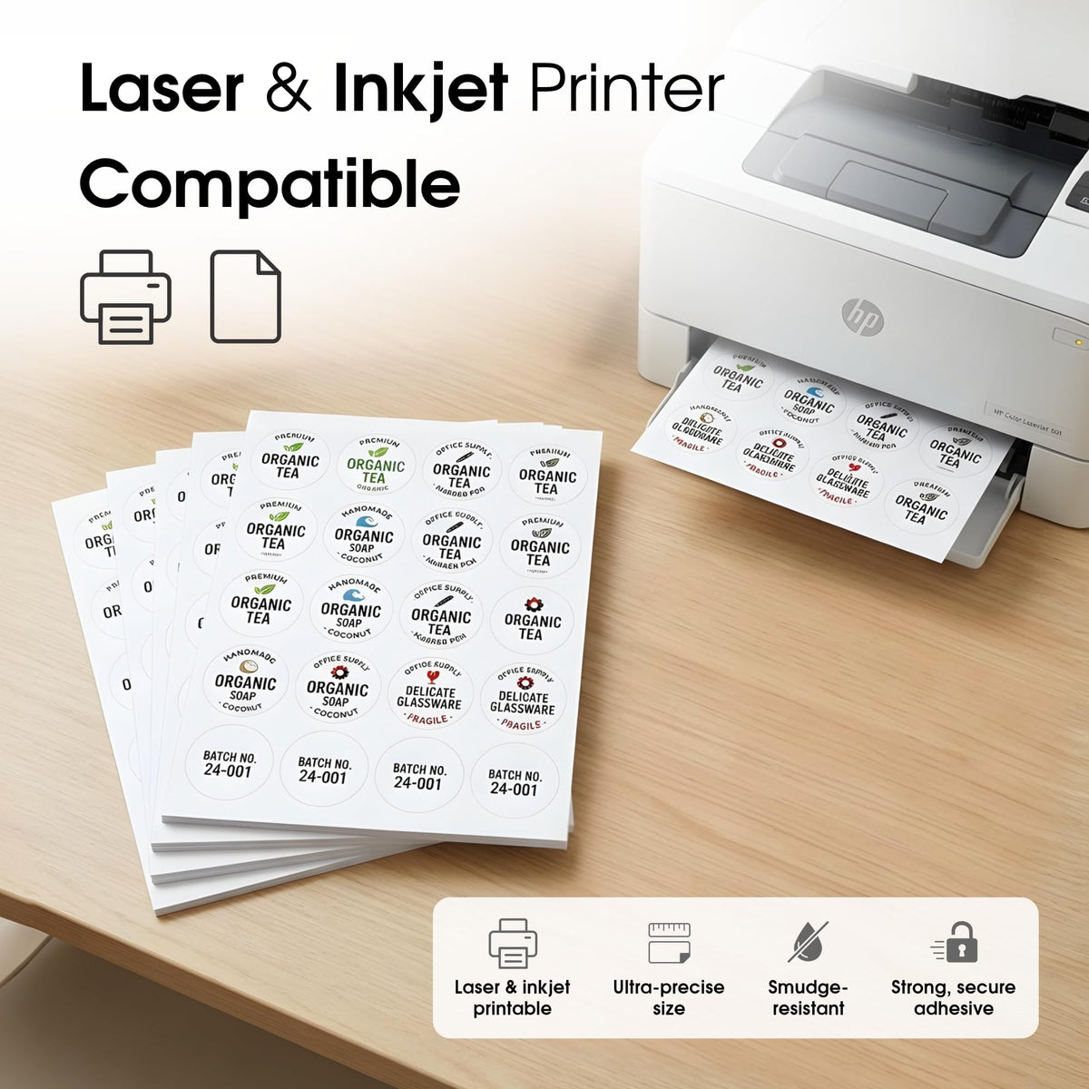 2" Sticker Labels for Laser & Inkjet, Spartan Industrial Template C004