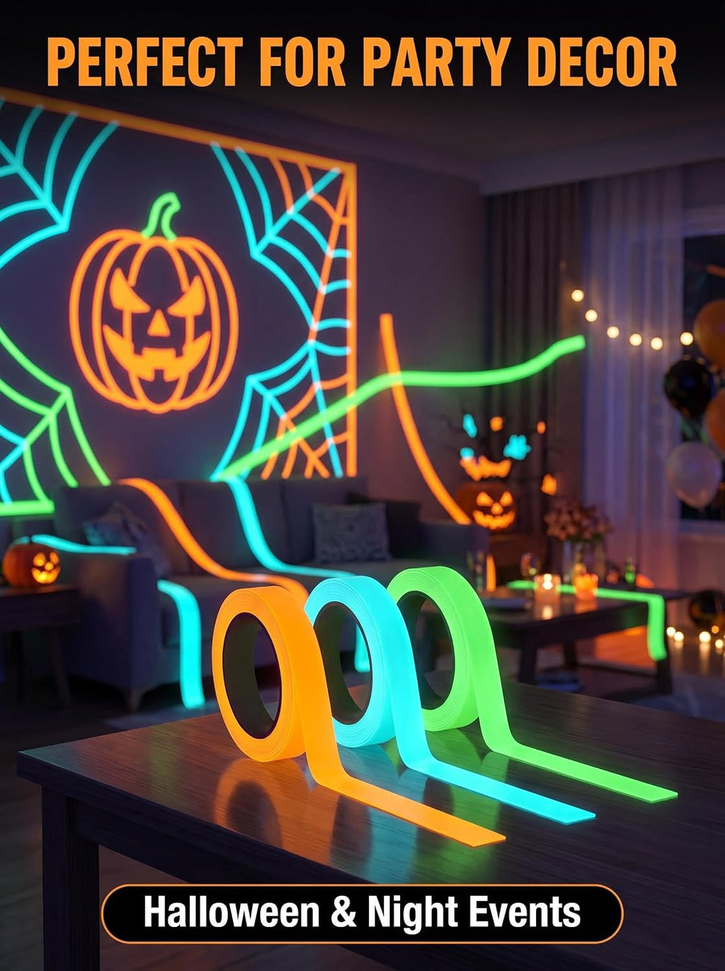Glow in the Dark Tape, 3-Rolls, 1" x10FT Each, Adhesive, Luminous