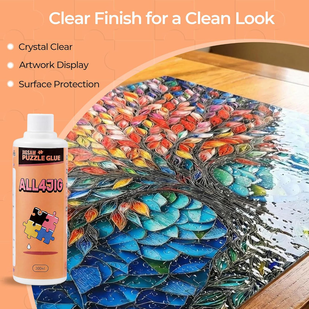 Large Capacity Jigsaw Puzzle Glue Clear Drying 10.1 fl oz(300ml) with Scraper, Puzzle Saver & Sealer for Finished