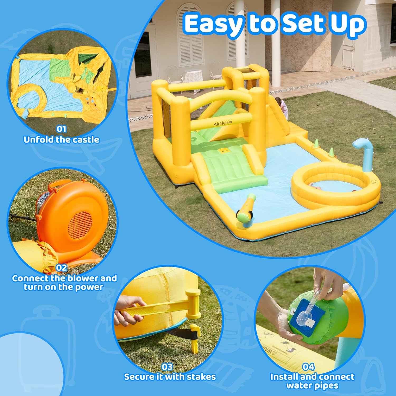 Water Slides for Kids, 9 in 1 Water Bounce House for Kids Backyard with Slide,Deep Pool, Climbing Wall, Water Cannon