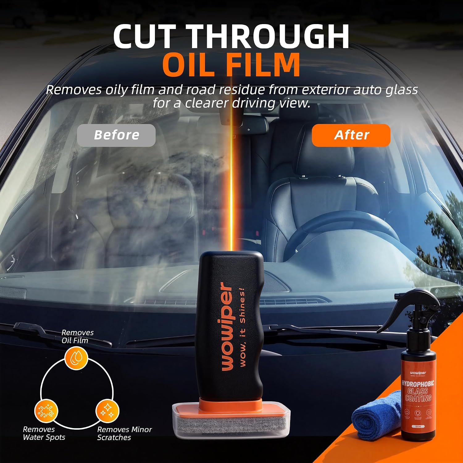 Windshield Glass Coating Kit, 100g Glass Prep Cleaner + 100ml Rain Repellent Spray, Hydrophobic Water Beading