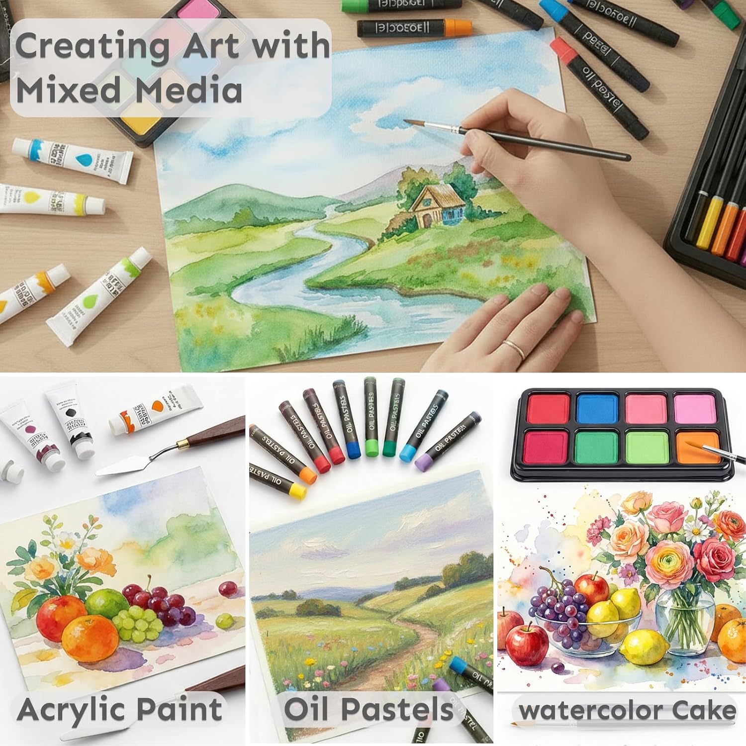 Art Supplies, 175-Pack Deluxe Art Set Drawing Painting Kit with 2 Drawing Pads, Acrylic Paints, Colored Pencils