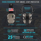 Shooting Ear Protection Earmuffs, AAA Battery, Flat Dark Earth
