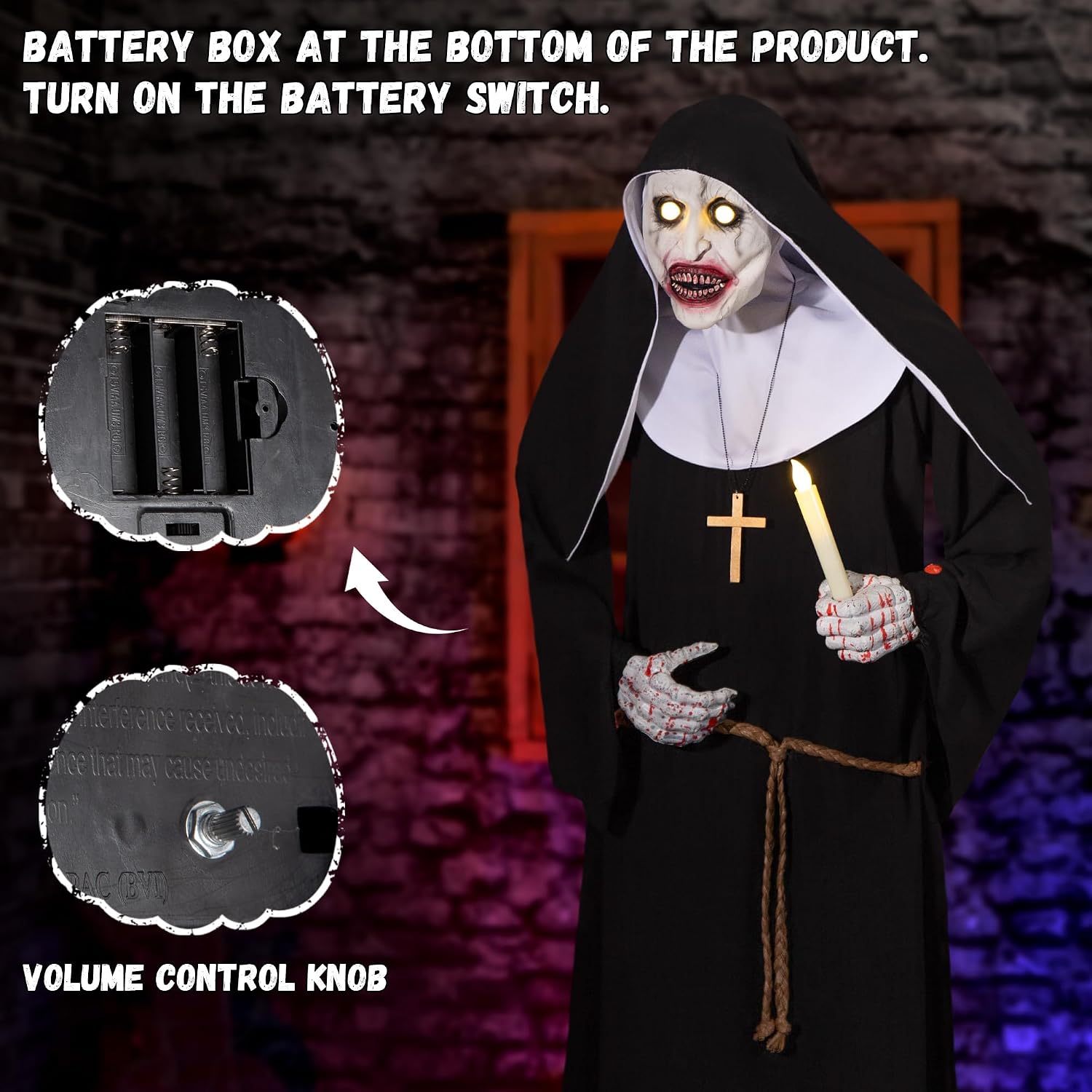 Halloween Animatronics 6ft Nun Animated 72inch Sister Decoration with Motion Sensor Activated, Creepy Sound, Scary