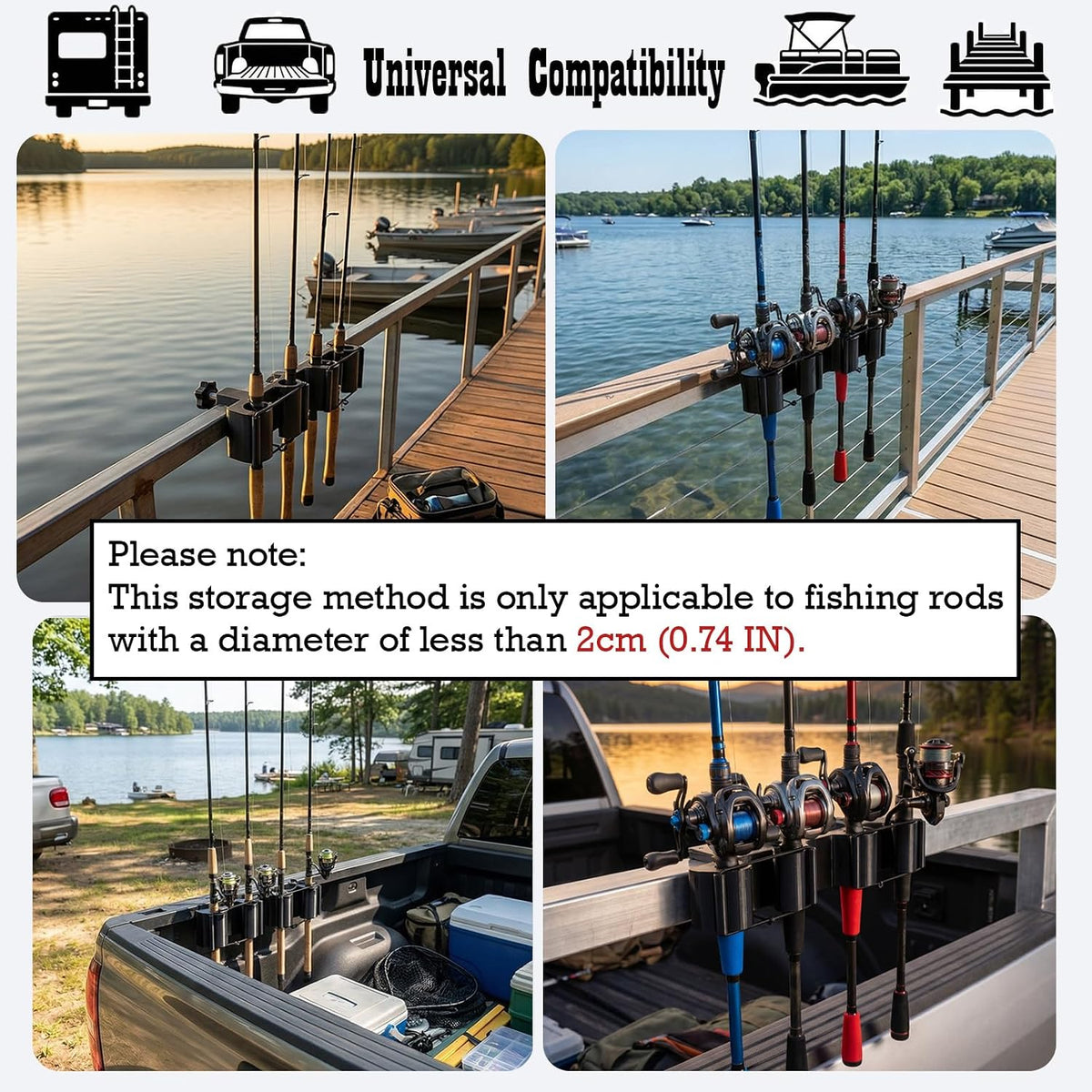 Pontoon Boat Rod Holders, Adjustable Clamp-On Square Rail Fishing Pole Rack