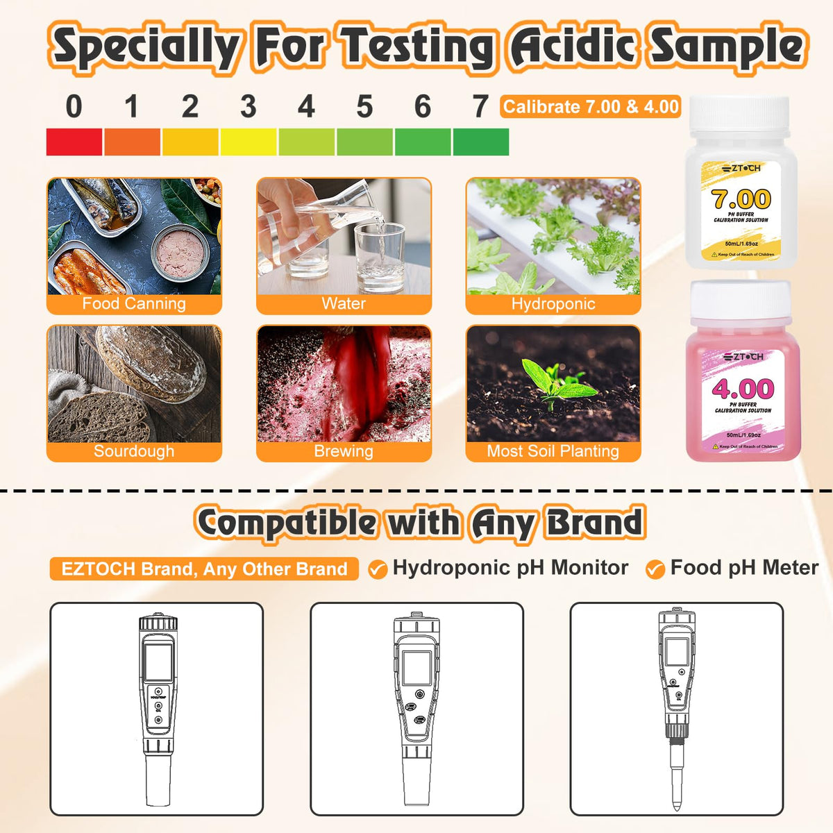 pH Buffer Calibration Solution 4,0 7,0 KCL Storage&Cleaning Solution