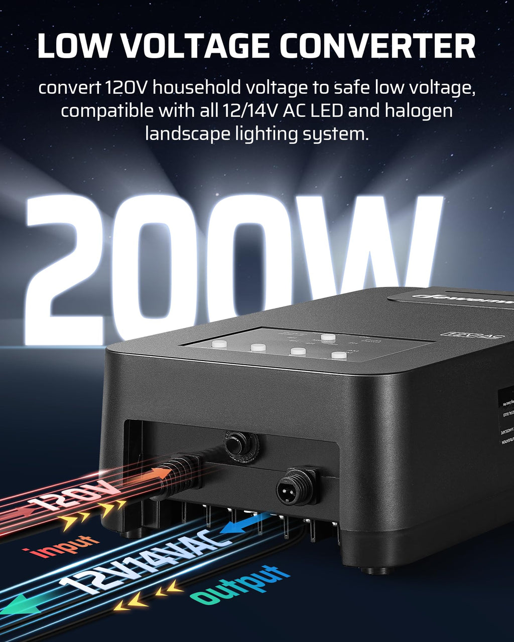 DEWENWILS 200W Low Voltage Transformer with Photocell Sensor & Timer