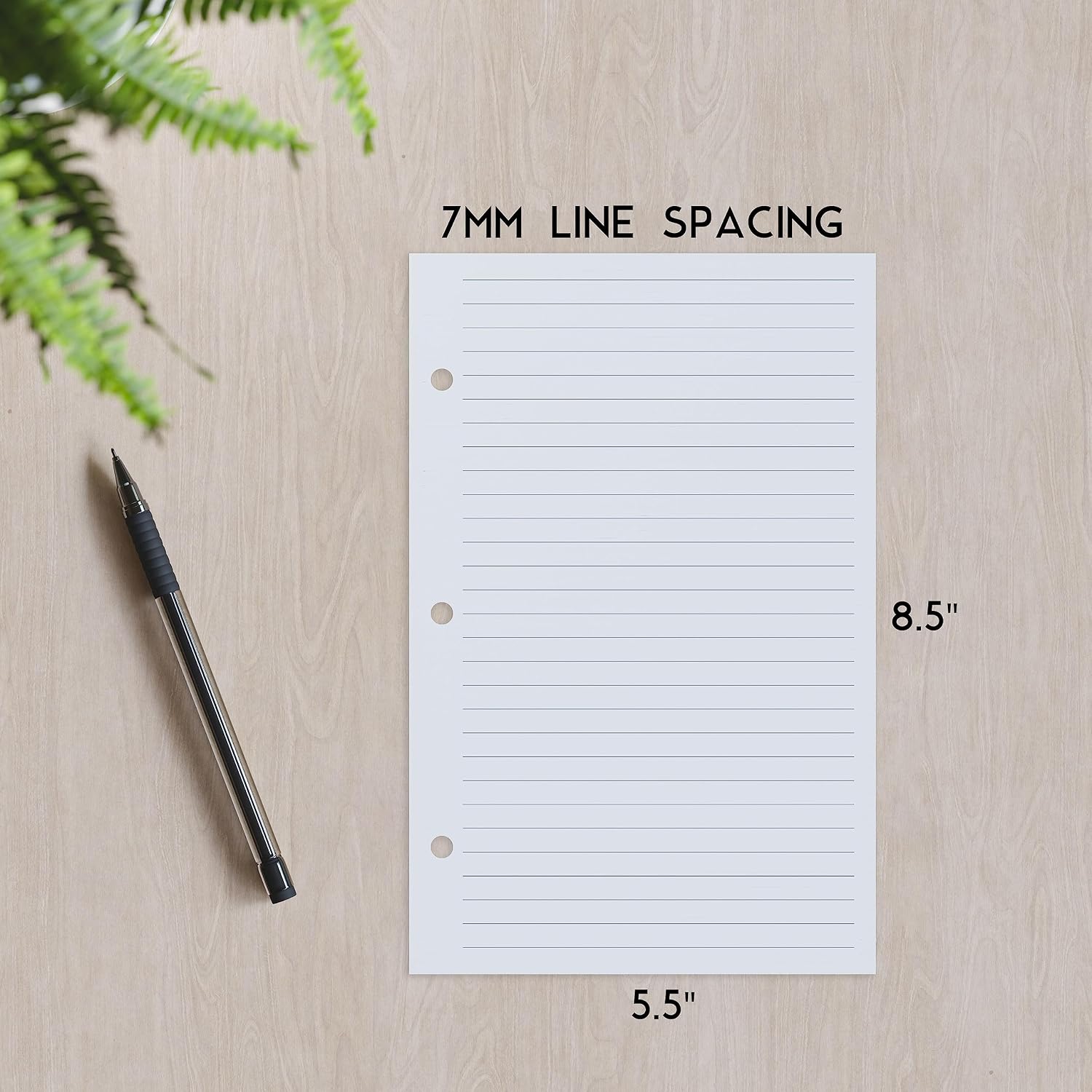 Half Letter Lined Paper, 3-Hole Punched, 250 Sheets/500 Pages, 100 GSM, Line Paper Binder Refill, 5.5 in. x 8.5 in.