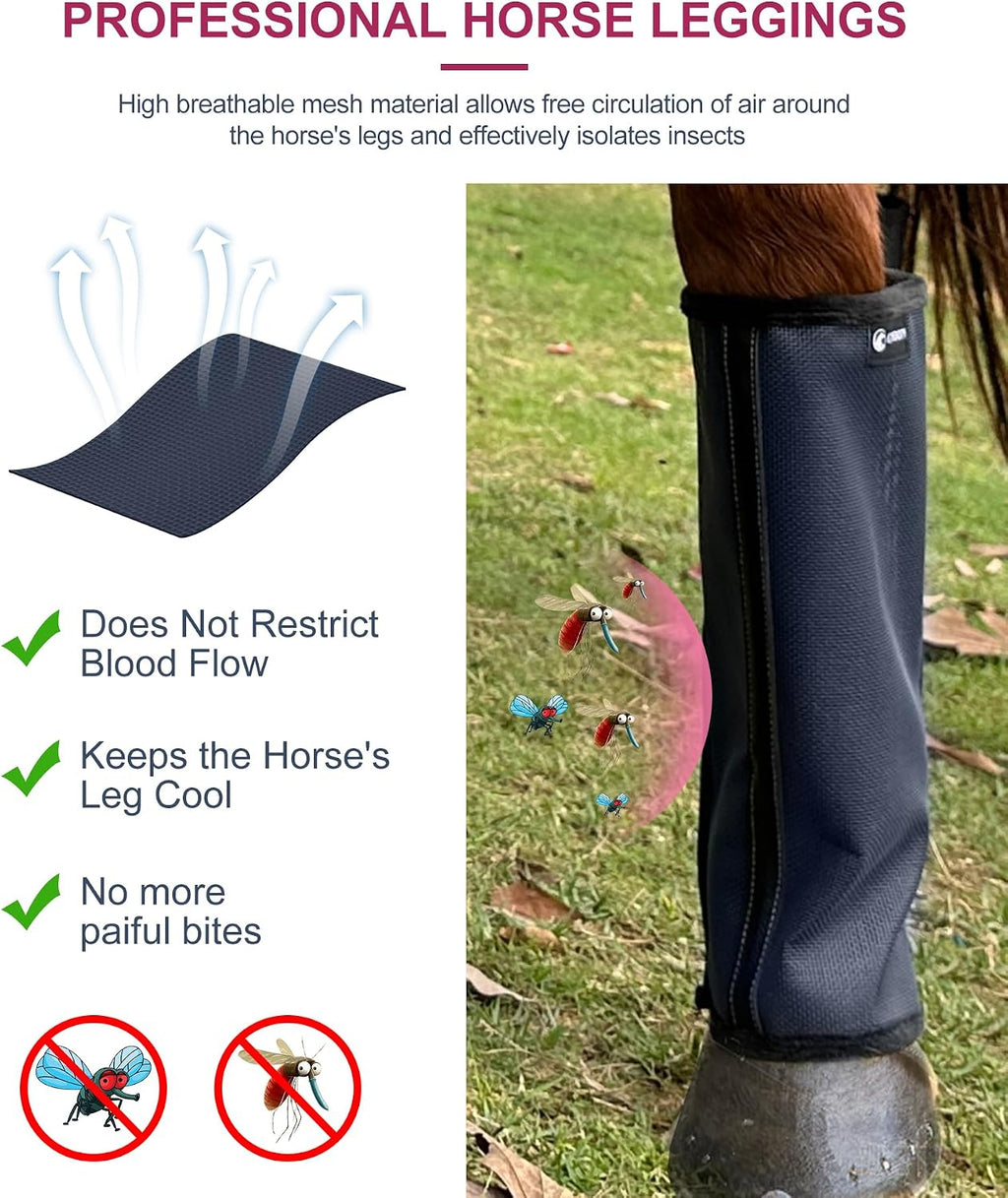 Horse Fly Boots Set of 4, Breathable Mesh Protectores para Caballos, Indoor & Outdoor UV Protective Leg Boots for