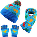 Kids Winter Hat Gloves Scarf Set Dinosaur Children Hat Beanie with Pom Winter Knit Neck Mittens for Boys Toddlers