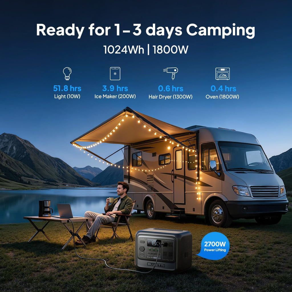 Elite 100 V2 Portable Power Station, 1024Wh LFP Battery Backup w/ 4 1800W AC Ports (3600W Surge), 35% Smaller, Fast