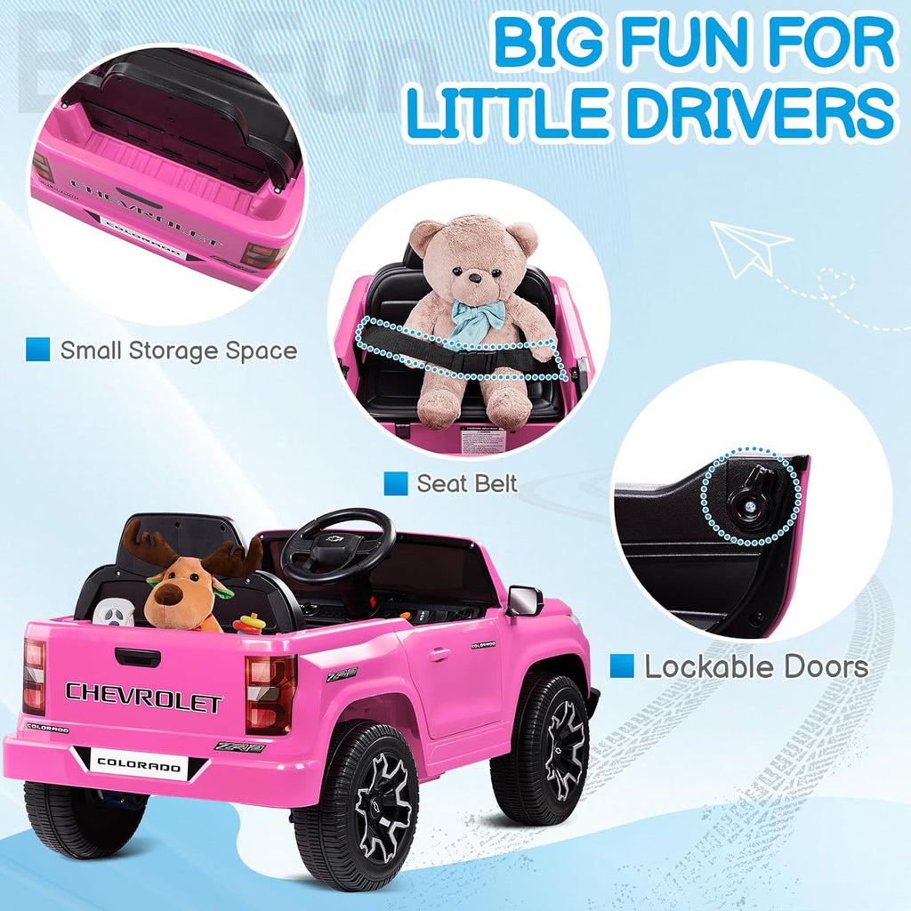 12V Licensed Chevrolet Colorado Electric Ride on Car for Kids, Pink | Ride on Toys for Toddlers w/ Remote Control