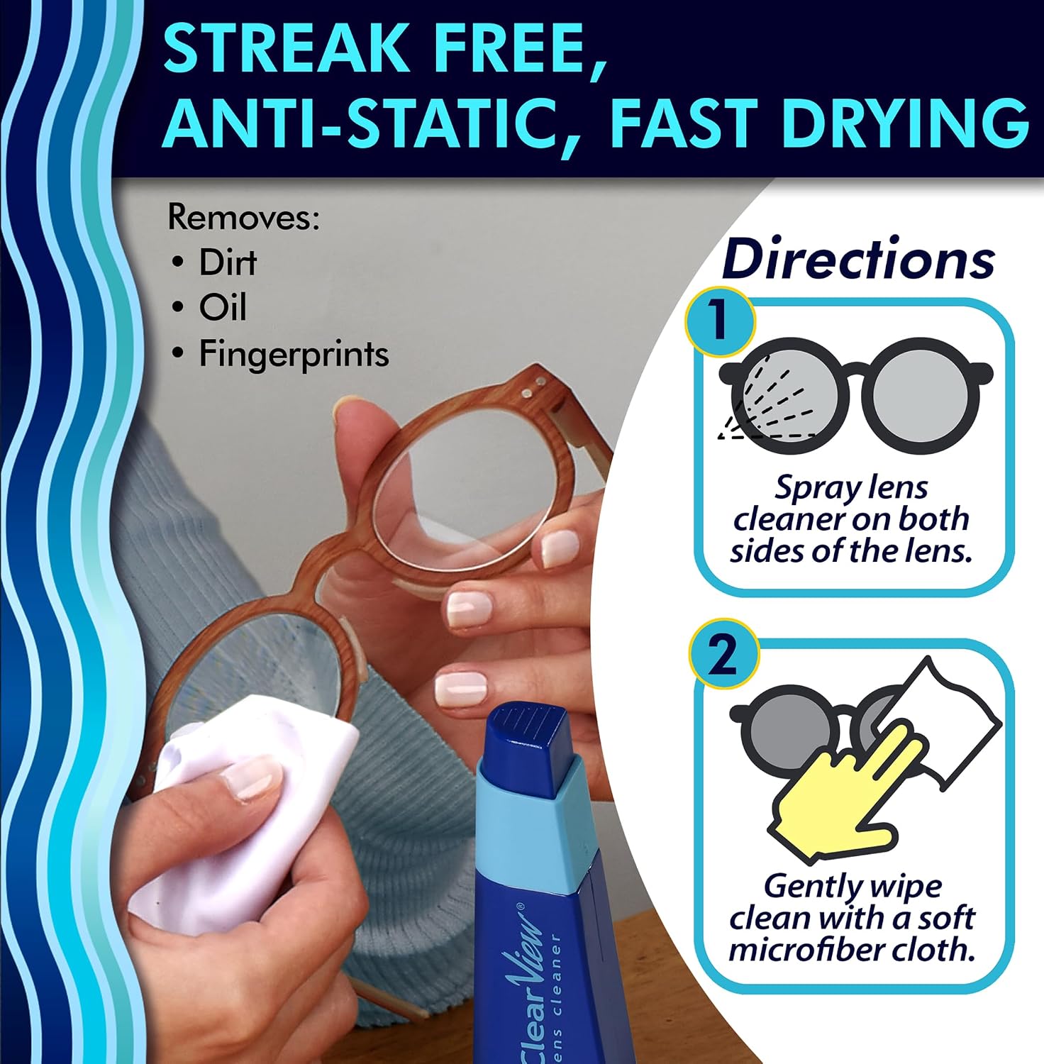 Portable Lens Cleaner Kit, Eyeglass Lens Cleaner Spray Kit with Cloth | Refillable spray plus soft microfiber cloth