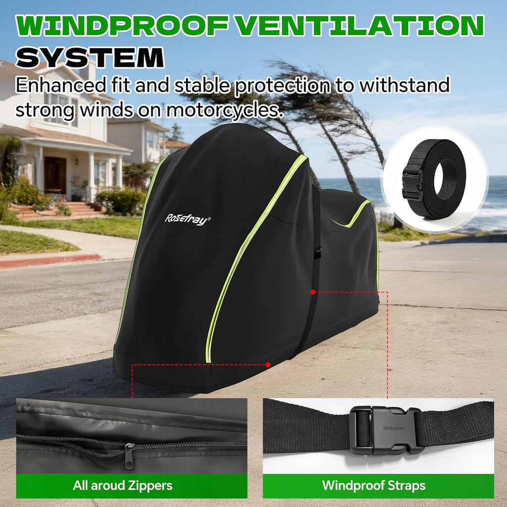 Full Enclosed Heavy Duty Motorcycle Cover, 600D Waterproof Outdoor UV Protection, Fits 86.6" Motorcycles for BMW
