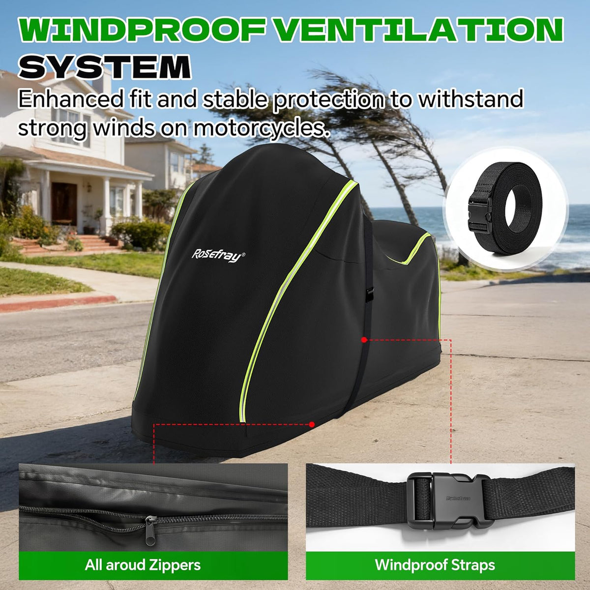 Full Enclosed Heavy Duty Motorcycle Cover, 600D Waterproof Outdoor UV Protection, Fits 86.6" Motorcycles for BMW