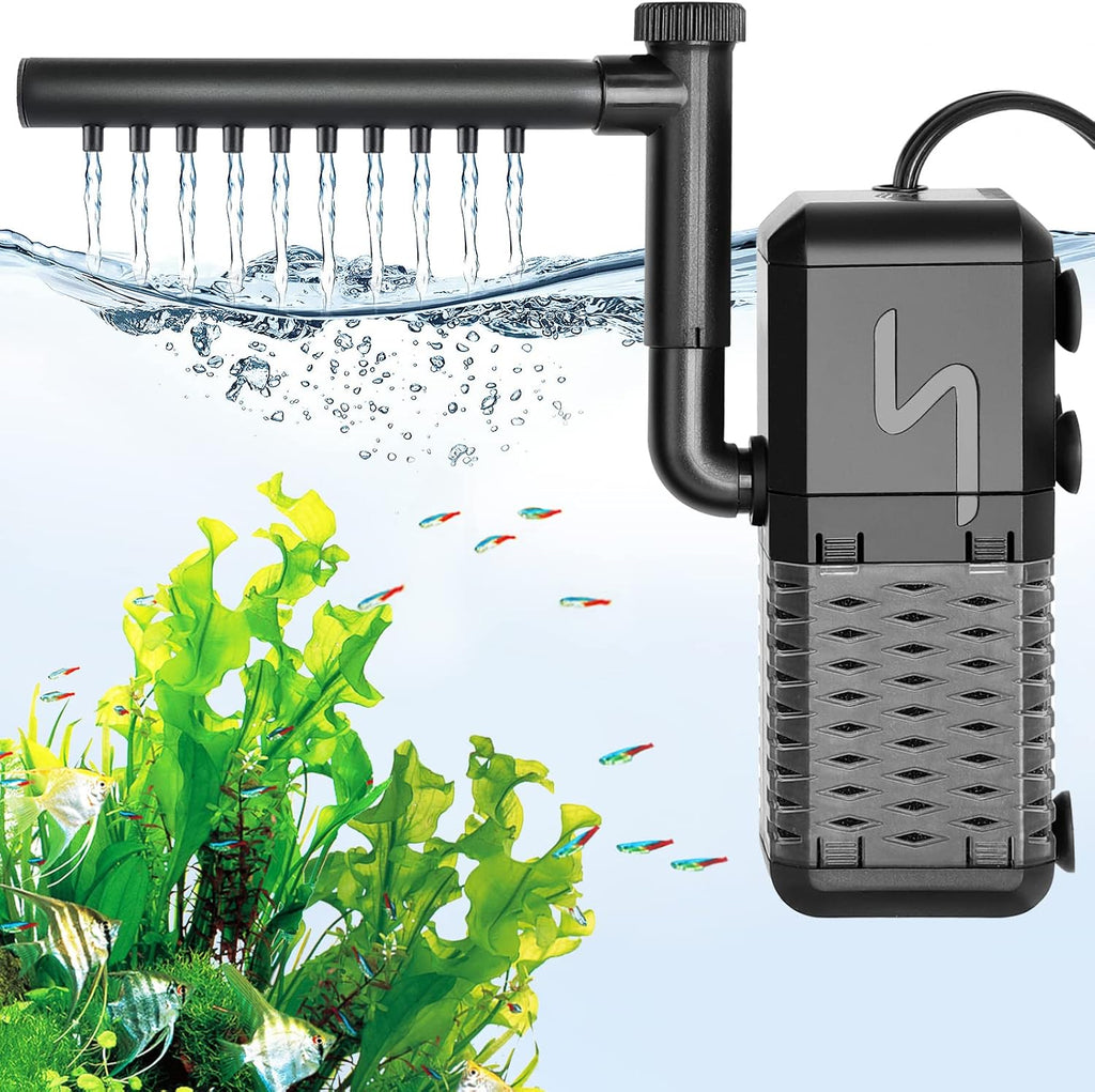 Submersible Aquarium Filter, Adjustable Flow with Aeration System