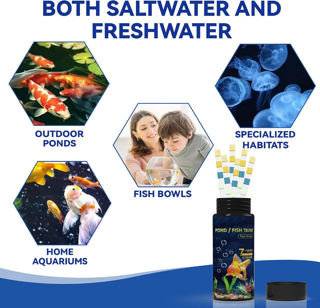 Aquarium Test Kits(100 Strips)-7 in 1 Fish Tank Water Freshwater&Saltwater Quality Test with pH, Carbonate
