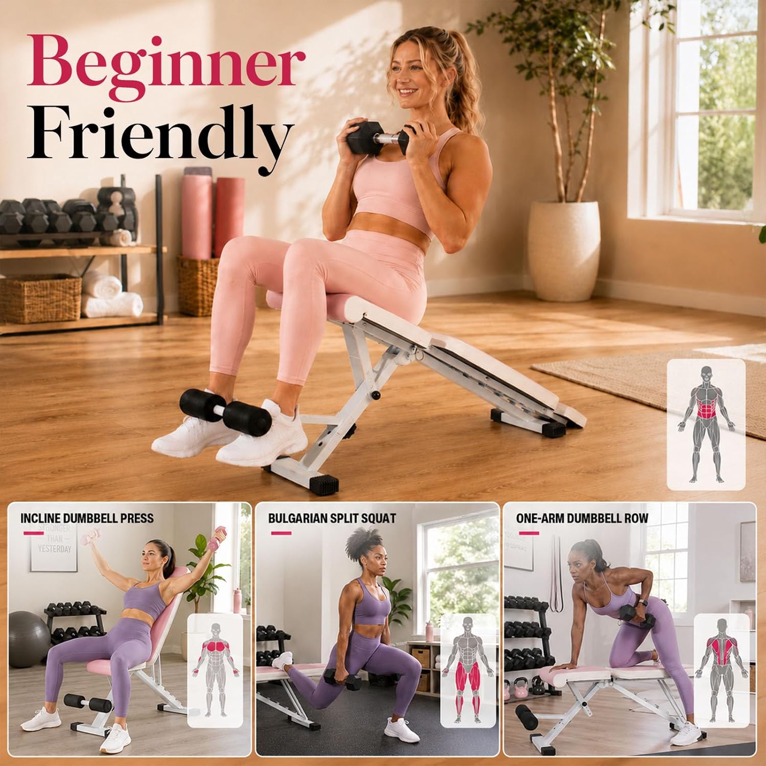 Adjustable Weight Bench, Foldable Workout Bench for Home Gym | Fast Folding & 7-Position Incline/Decline, Heavy Duty