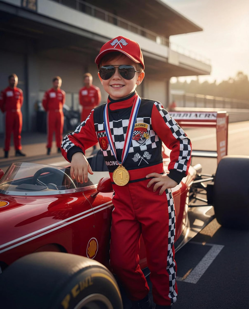 Kids Race Car Driver Costume Set Boys Girls Racer Jumpsuit Halloween Racer Cosplay Dress Up