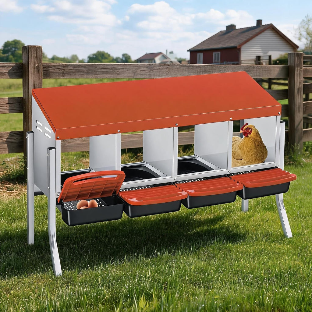 4 Compartments Chicken Nesting Box, 41"×13"×27" Large Laying Boxes for Hens