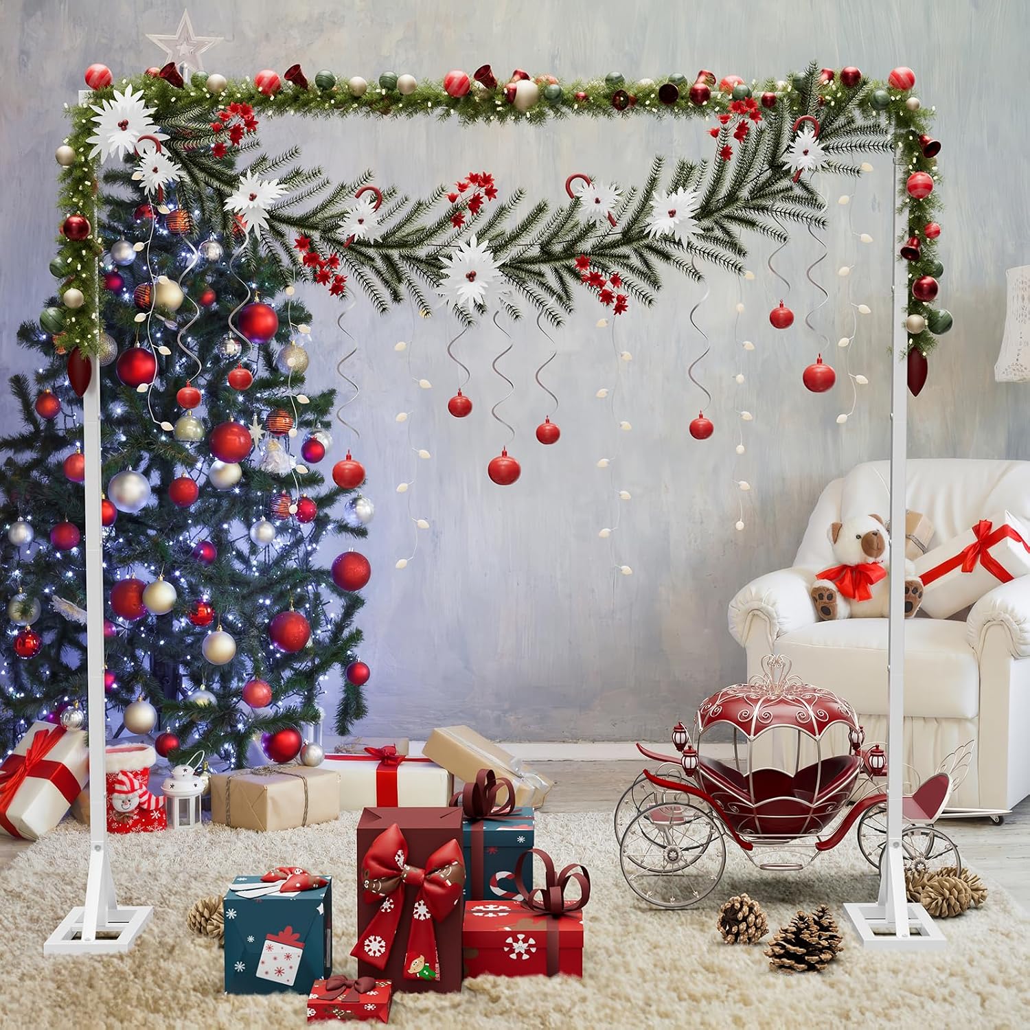 8.2FT Backdrop Stand, Square Wedding Arch & Balloon Stand, White