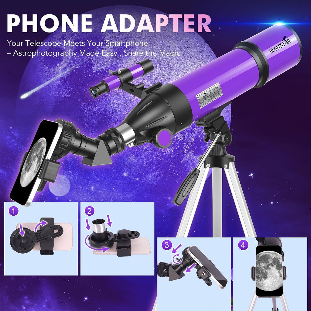 Telescope for Adults & Kids, 80mm Aperture 600mm Refractor | Portable Telescopes