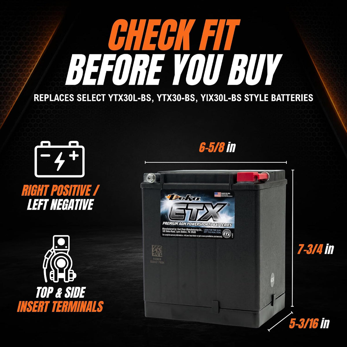 Deka AGM Battery ETX-30L Fits Select Harley Davidson Motorcycles …