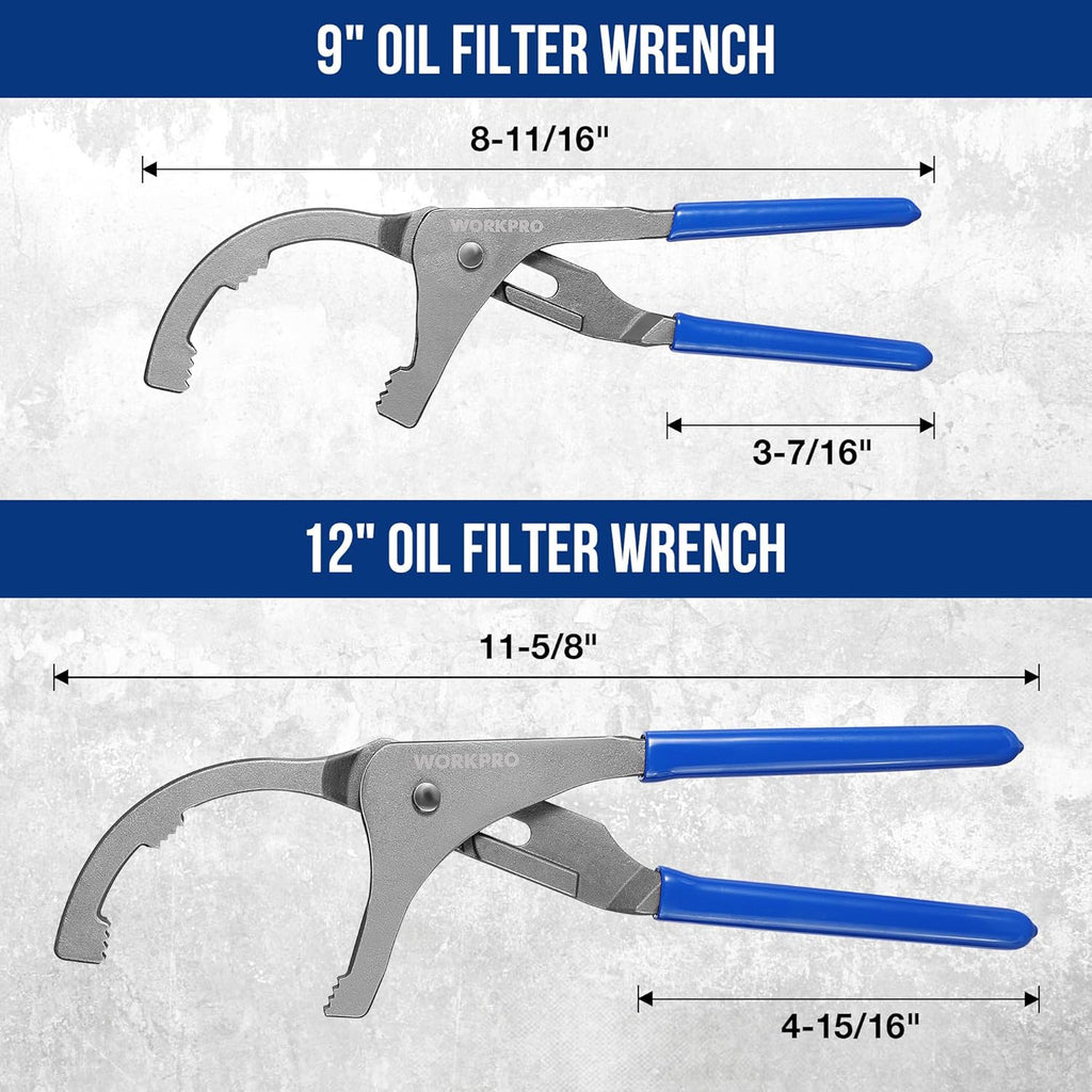 Oil Filter Wrench Set, 9" & 12" Adjustable Oil Filter Removal Pliers Tools, Ideal for Engine Filters, Cars, and