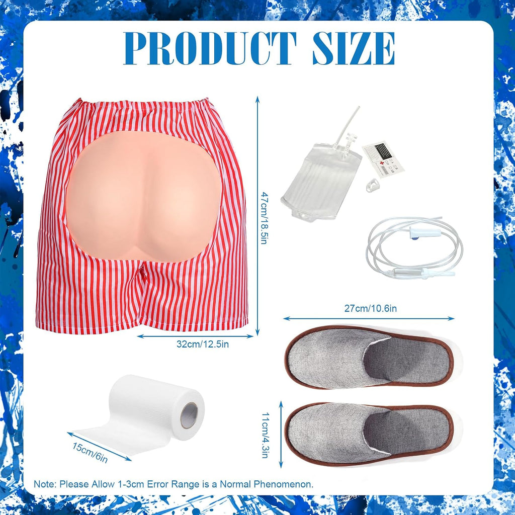 9 Pcs Patient Gown Party Costumes Set, Hospital Gown Outfit for Men Women Funny Shorts Halloween Cosplay Themed Party