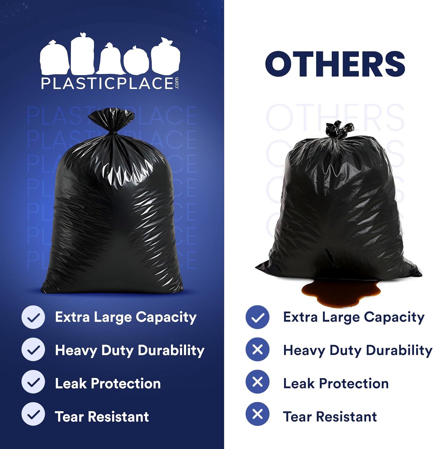 95-96 Gallon Garbage Can Liners Heavy Duty 1.5 Mil Black Trash Bags Tear-Resistant Outdoor Garbage Bags for Rollaway