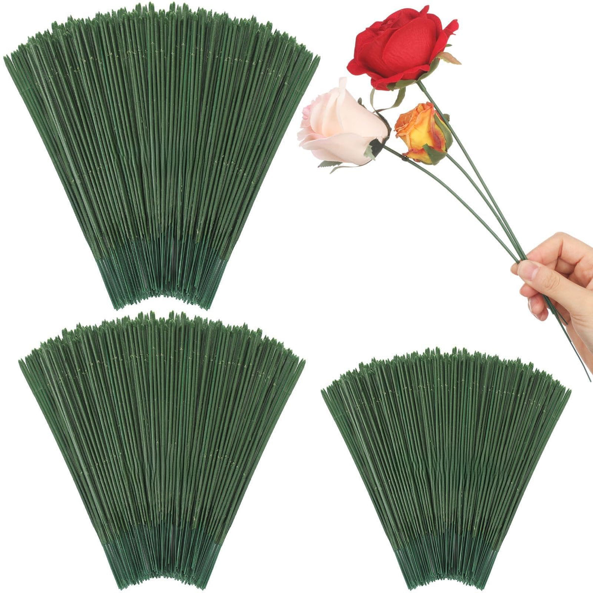 300pcs Artificial Flower Stems 6.7"8"10" Plastic Green Floral Wire