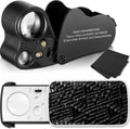 2 Pcs Jewelers Loupe 30X 60X 90X Magnifying Glass with LED,Black | UV Black Light for Gem Diamond Inspection
