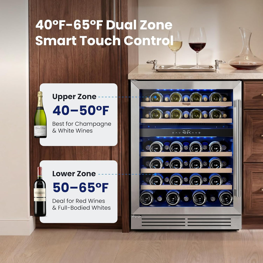 24 Inch Dual Zone Wine Fridge with 52 Bottle, Left-Hinged