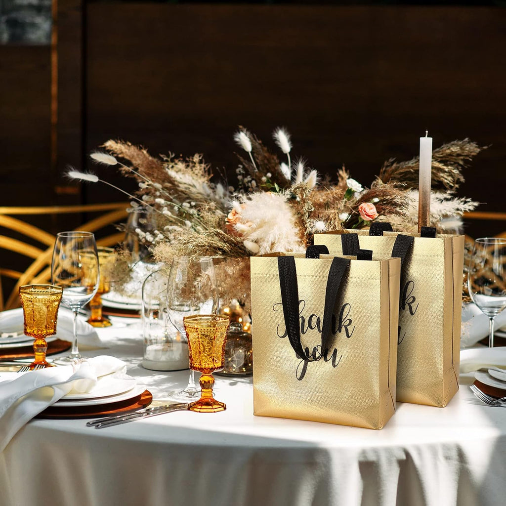 50 Pcs Gold Glossy Thank You Gift Bag with Handles
