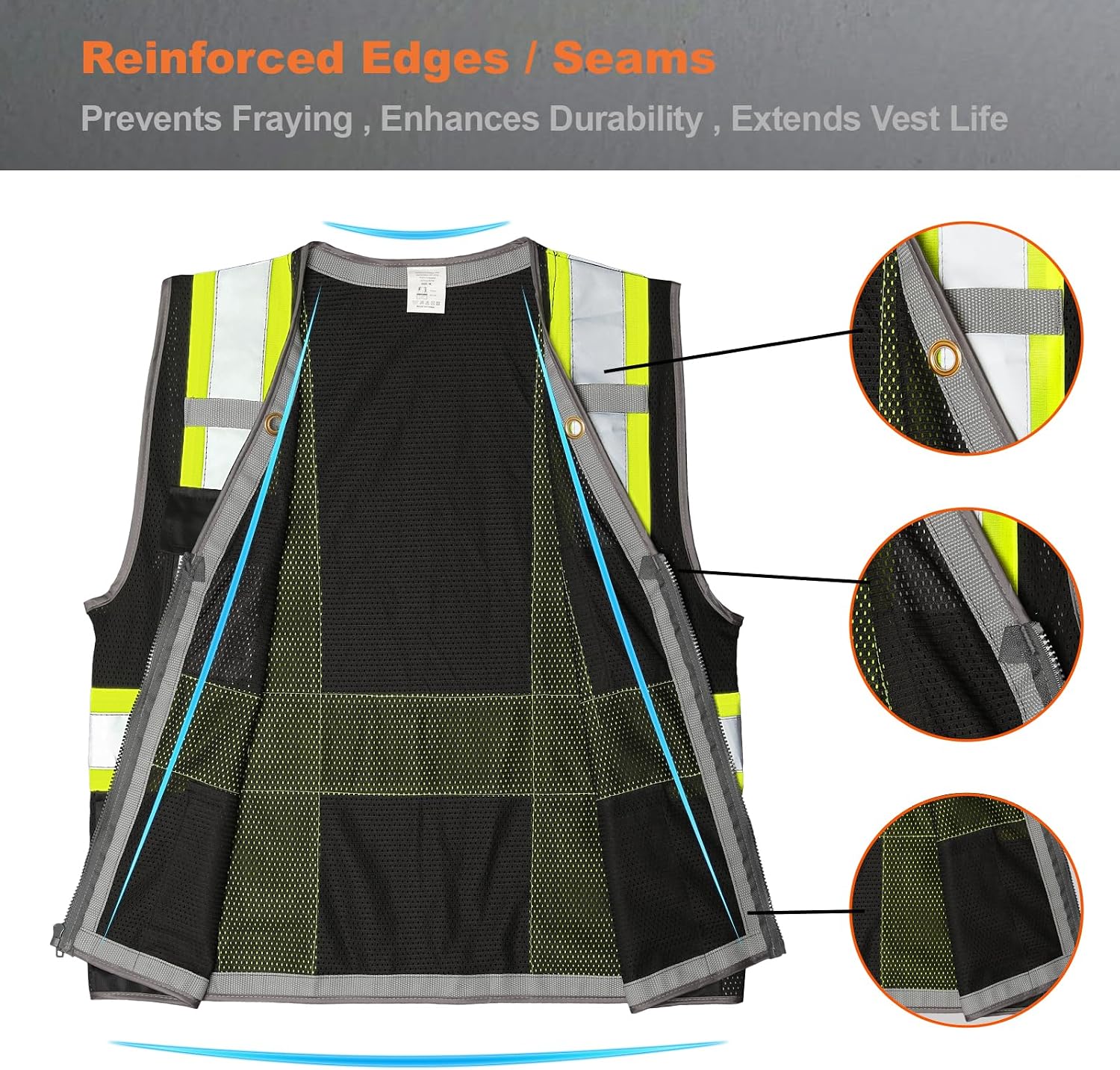 High Visibility Vest for Men Reflective Safety Vest, Black M | 9 Pockets Mesh Safety Vest for Men Women, Class 2 Hi