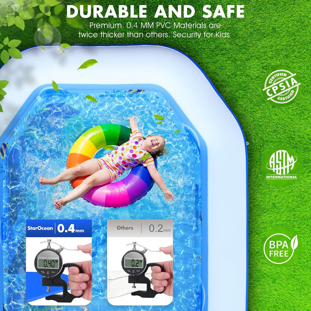 Inflatable Pool with Canopy, Large Inflatable Swimming Pool for Kids,Adult, Blow Up Pools with Seats,Backrest.Durable