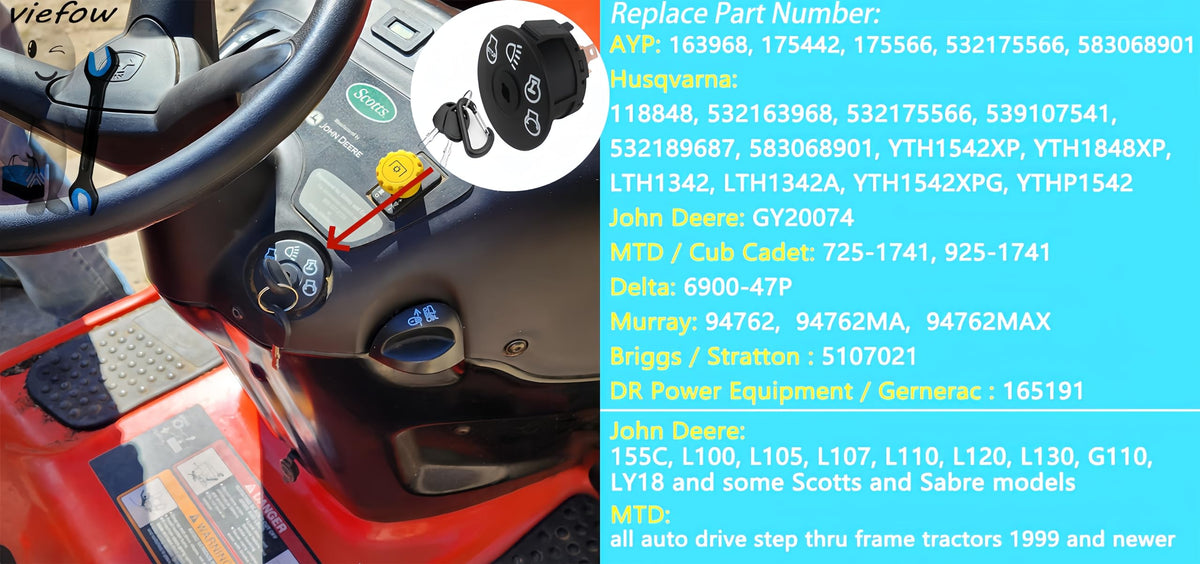 Viefow 175566 7-Terminal 4-Position Ignition Switch with Key
