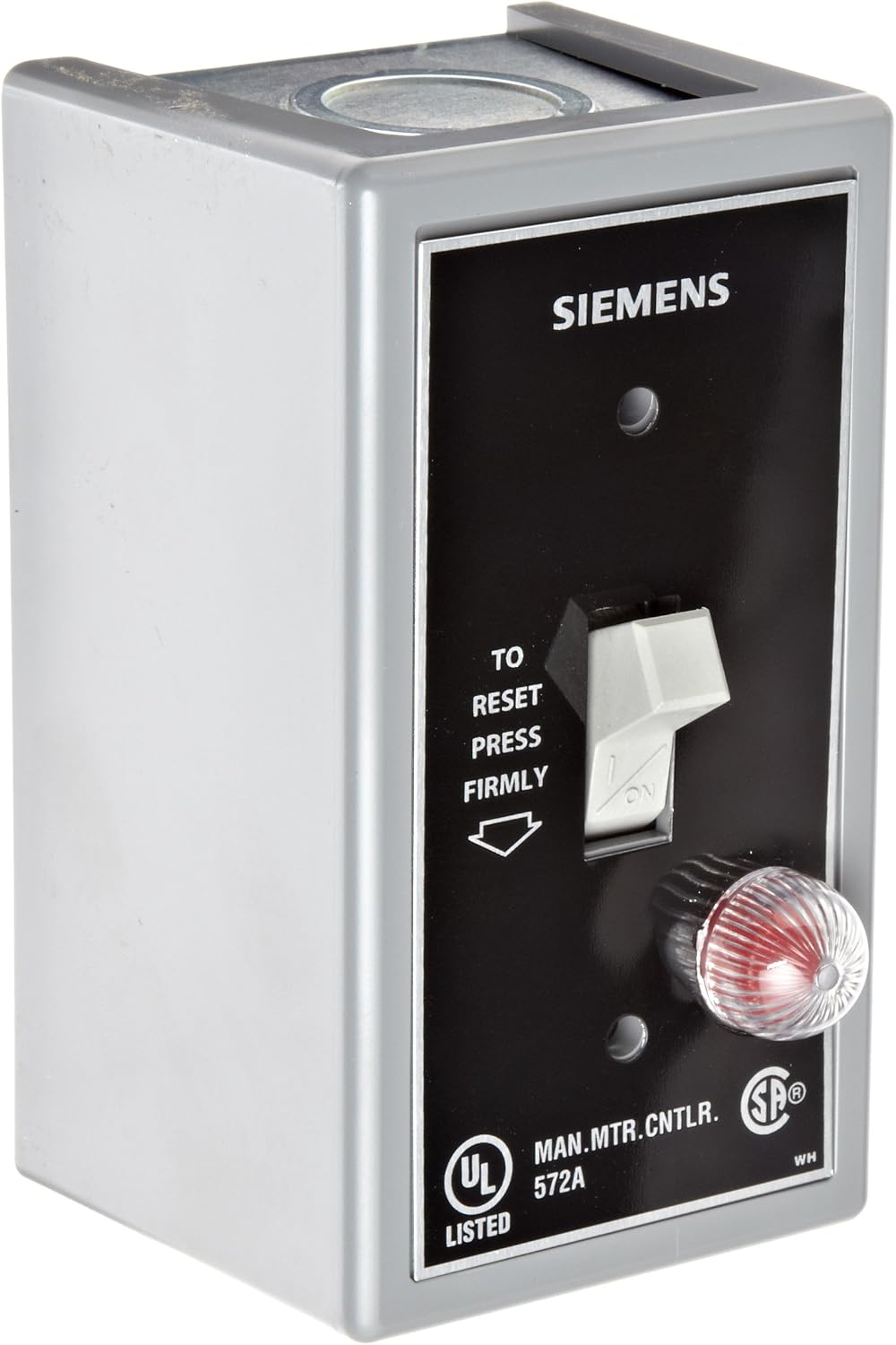 Siemens SMFFG1P Fractional HP Starter, Single Phase, NEMA Type 1 General Purpose Enclosure, Surface Mounting, Red Pilot Light Starter Feature, Toggle Operator Type, 1 Pole , Black