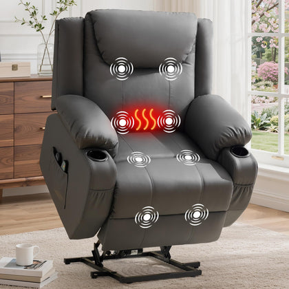 Oversized Power Lift Recliner Chair with Massage and Heat for Elderly, 26" Overstuffed Wide Electric Recliner with 2