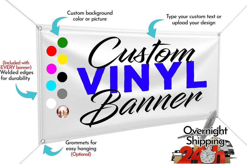 Custom Design - Any Size Vinyl Banner - Full Color - Made in USA - Business, Storefront, Birthday Party, Graduation