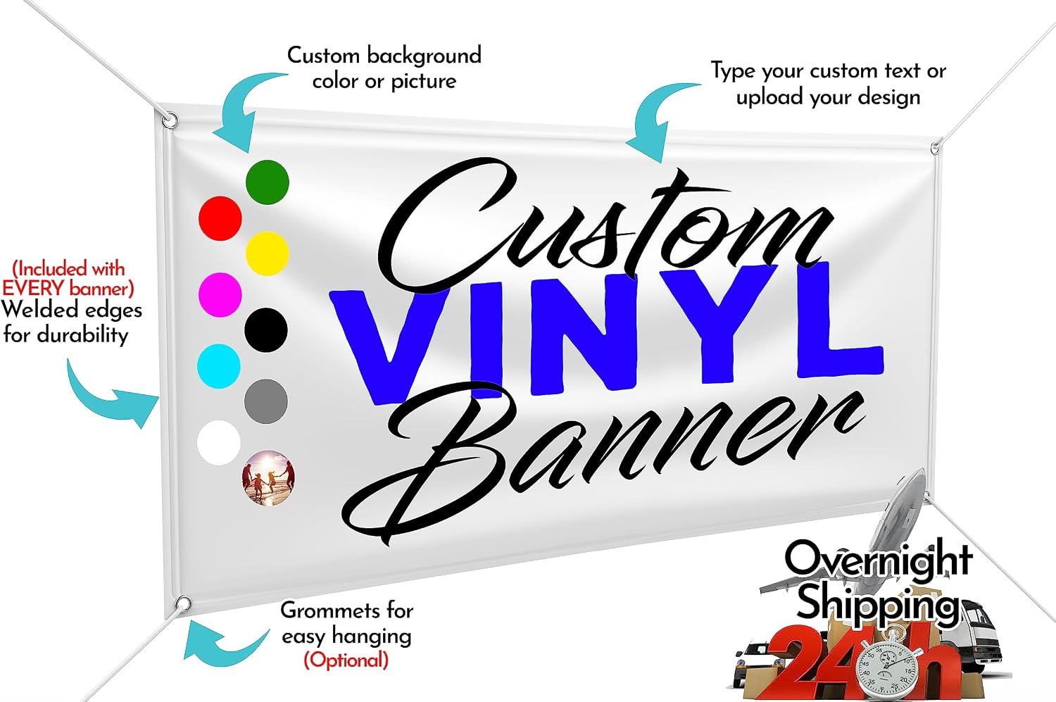 Custom Design - Any Size Vinyl Banner - Full Color - Made in USA - Business, Storefront, Birthday Party, Graduation