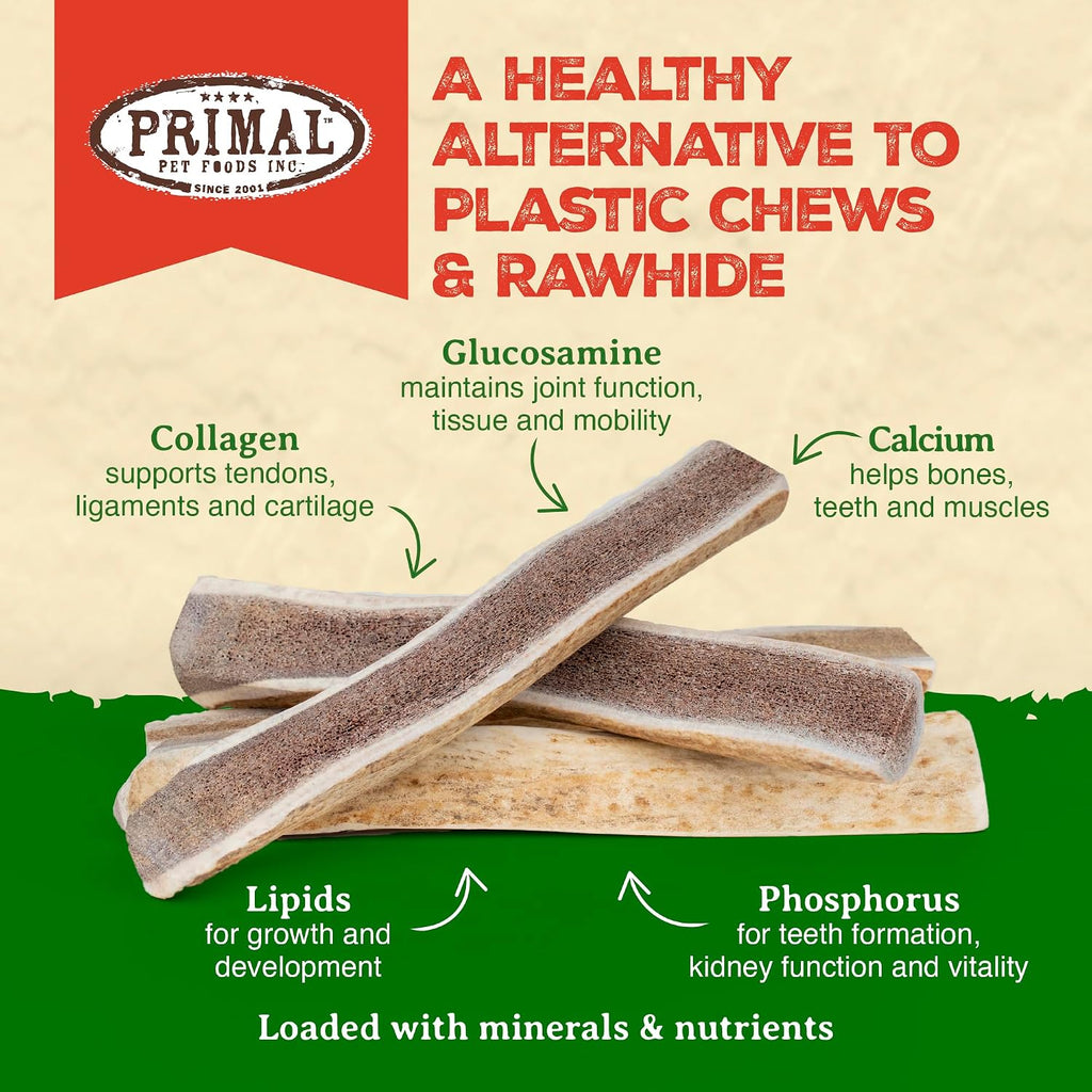 Primal Antlers for Dogs, Grade A Split Elk Antlers for Large Canines 30-45 lb, Natural Chews for Aggressive Chewers