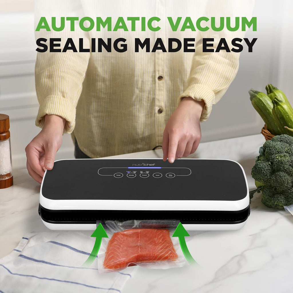 Automatic Food Vacuum Sealer, Electric Air Sealing Preserver System for Dry and Moist Foods, LED Control, Strong