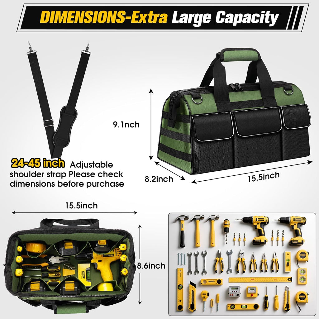 16-Inch Heavy Duty Tool Bag, 19-Pockets Tool Box Organizer, Portable Toolbag W/Soft Handle for Organized Storage