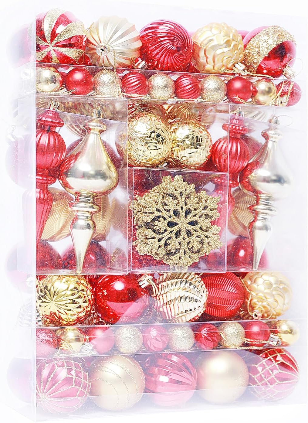 116ct 1.18-6.5" Red Gold Christmas Tree Ornaments Decorations Set | Shatterproof Luxury Assorted Hanging Baubles