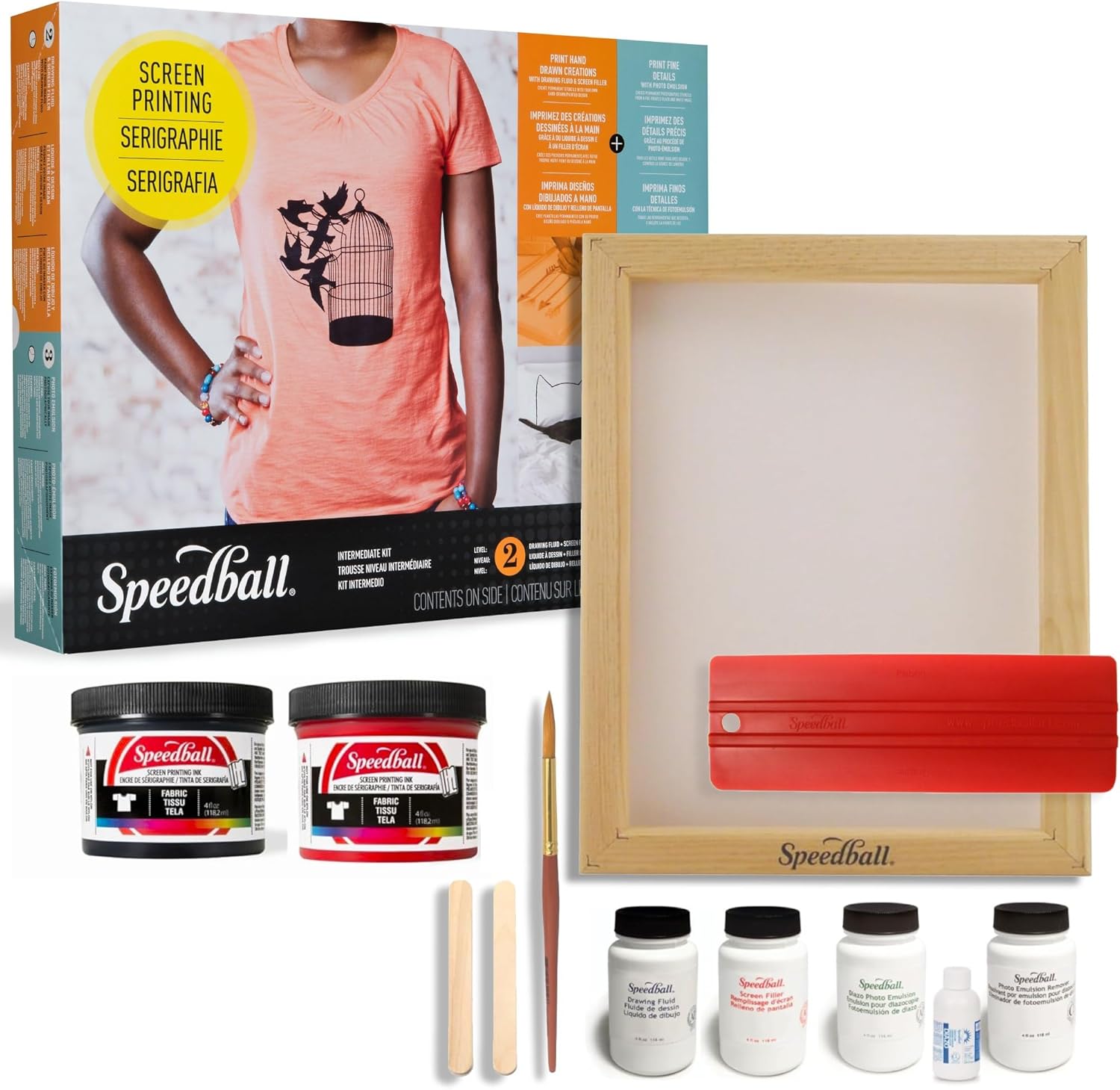 Intermediate Screen Printing Kit - Make Your Own Custom T-Shirt Prints - 2 Fabric Inks, Silk Screen Frame, Drawing